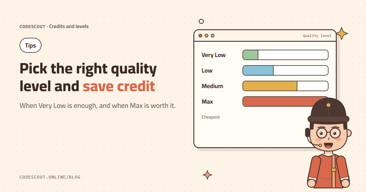 Scout explaining the quality levels from cheapest to strongest